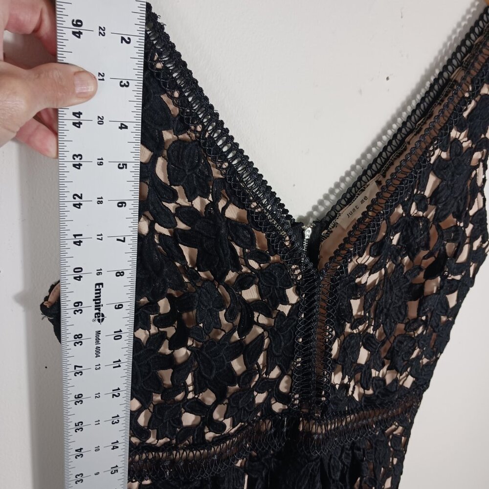 Just Me, Black Lace Midi Dress, LRG, Nude Mini Length Lining Sleeveless Cocktail - Picture 16 of 16
